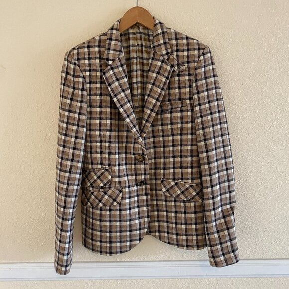 PACO RABANNE Brown Check Blazer jacket Wool, Size 36 or US4 - Picture 6 of 16